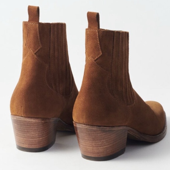 MAJE Farwest Suede Cowboy Boots Size 41 10.5 Tan Camel 70s Western Ankle Booties - Picture 4 of 16